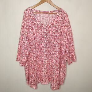 Woman Within 4X Tunic Geometric Floral Cotton Shirt